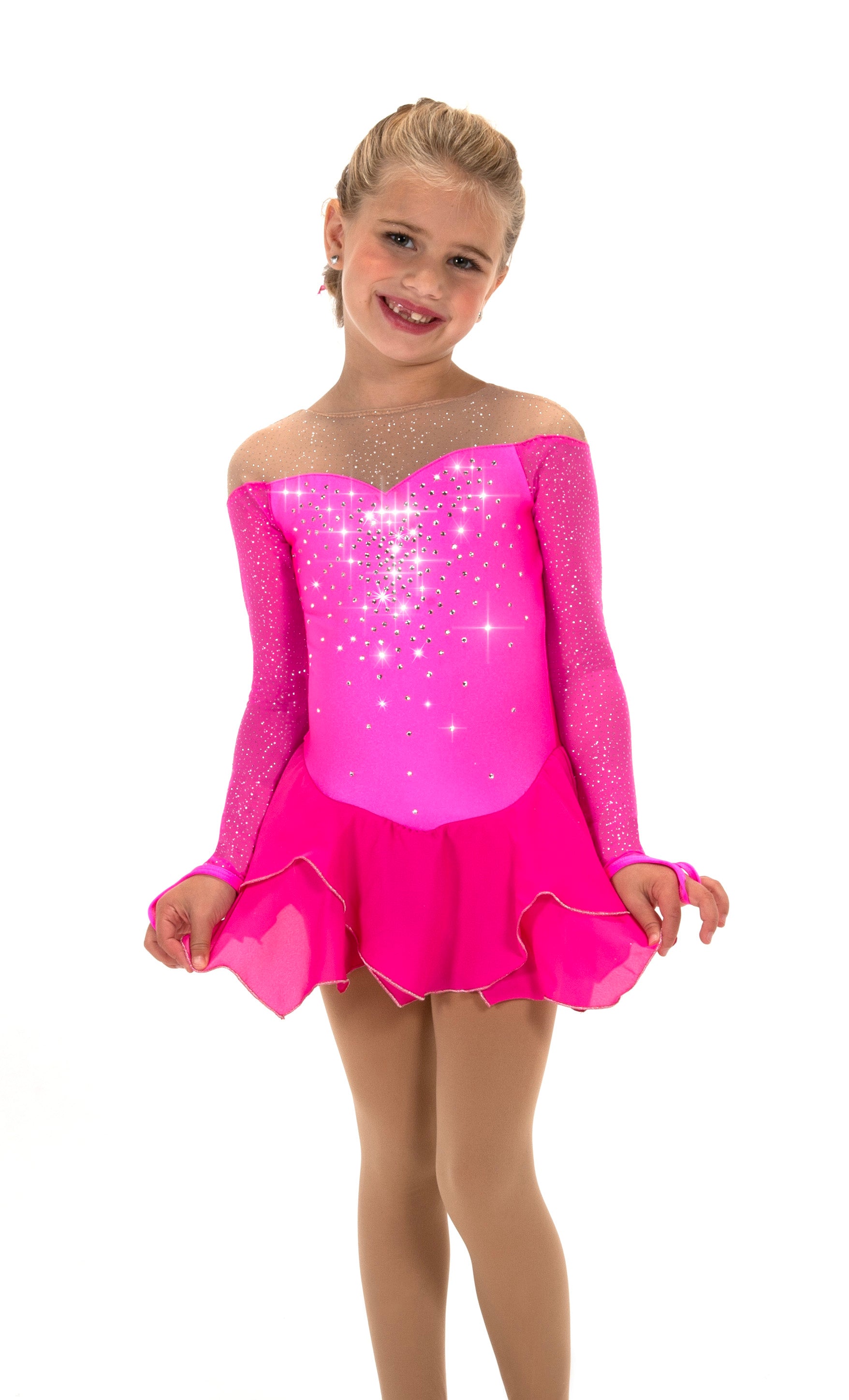 figure skating dress pink Jerry's Compelling #604 Beaded Skating Dress