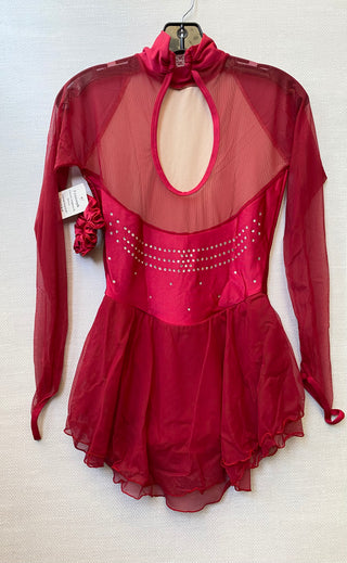 Solitaire Ready to Ship Classic High Neck Linear Beaded Skating Dress - Claret Red