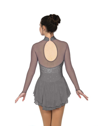 Solitaire Ready to Ship Classic High Neck Linear Beaded Skating Dress - Grey