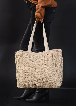 Panache Ready to Ship Cable Knit Tote Bag - Tan