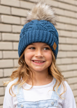 Panache Ready to Ship Hat - Kid’s Blue Cable Knit