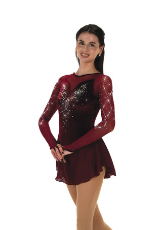 Jerry's Ready to Ship Diamondescent #525 Beaded Skating Dress - Wine