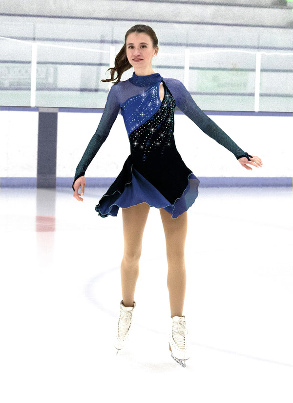 Jerry's Split Jump #589 Beaded Skating Dress - Blue Adult Medium Jerry's Split Jump #589 Beaded Skating Dress - Blue Adult Medium