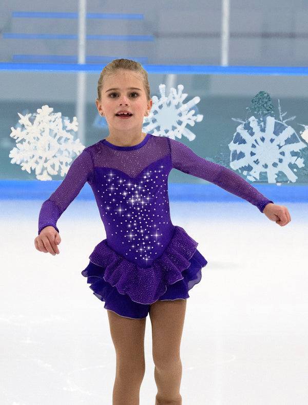 Jerry's Ready to Ship Crystal Kisses #614 Beaded Skating Dress - Purple Youth 6-8 Jerry's Ready to Ship Crystal Kisses #614 Beaded Skating Dress - Purple Youth 6-8