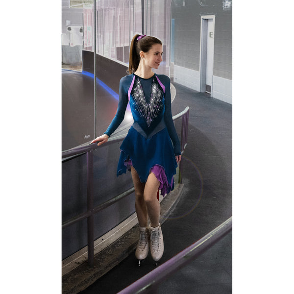 Aurora Ice Ice Deco Beaded Skating Dress - Teal/Amethyst