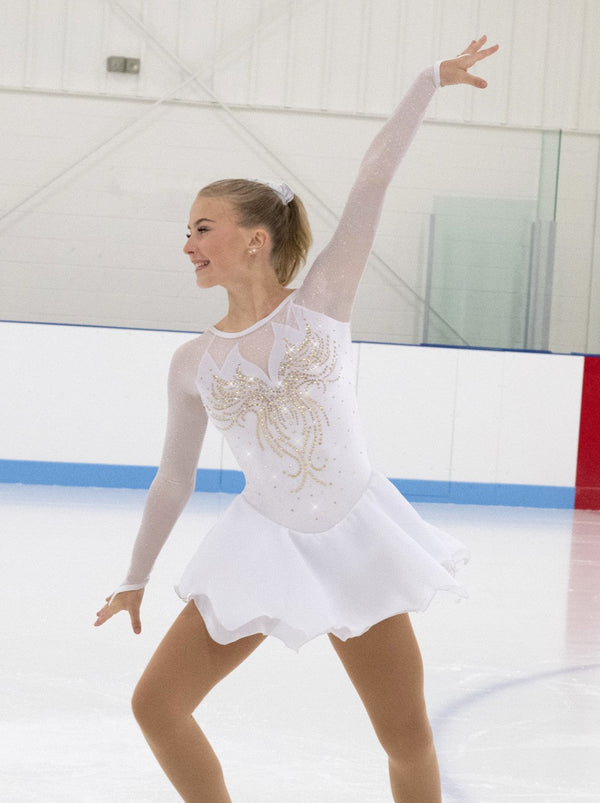 Aurora Ice Whispers of Gold Beaded Skating Dress