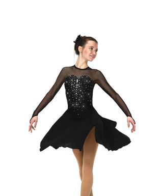 Solitaire Sweetheart Dance Beaded Skating Dress - Black
