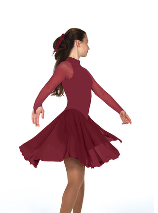 Solitaire High Neck Dance Unbeaded Skating Dress - Wine