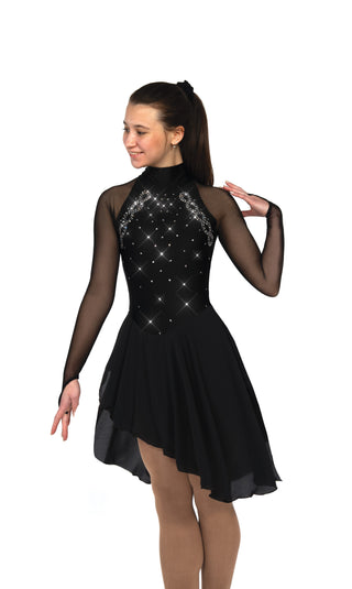 Solitaire High Neck Dance Beaded Skating Dress - Black