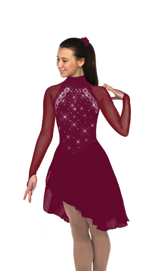 Solitaire High Neck Dance Beaded Skating Dress - Wine