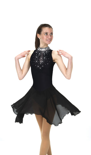 Solitaire Keyhole Dance Beaded Skating Dress - Black