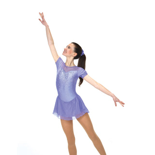 Solitaire Ready to Ship Shirred Sleeve Beaded Skating Dress - Purple