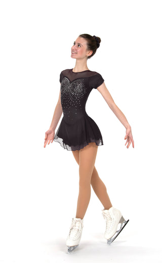 Solitaire Shirred Sleeve Beaded Skating Dress - Black
