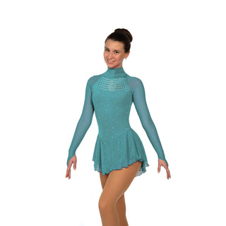Solitaire Ready to Ship Classic High Neck Linear Beaded Skating Dress - Gulf