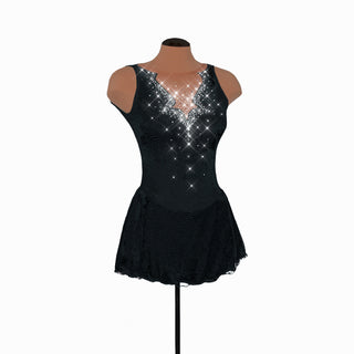 Solitaire Fancy Cutwork Beaded Skating Dress - Black