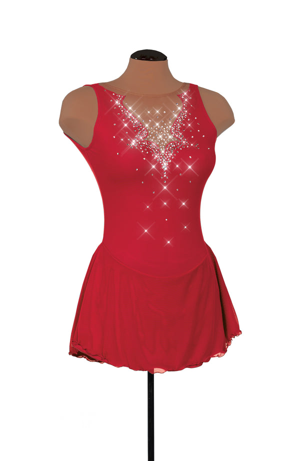 Solitaire Fancy Cutwork Beaded Skating Dress - Red