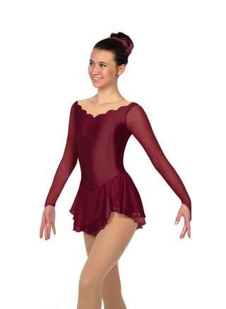 Solitaire Scalloped Sweetheart Unbeaded Skating Dress - Wine