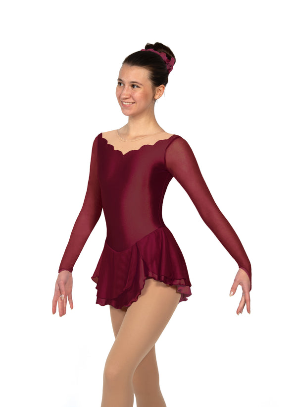 Solitaire Scalloped Sweetheart Unbeaded Skating Dress - Wine