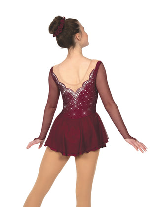 Solitaire Scalloped Sweetheart Beaded Skating Dress - Wine
