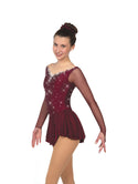 Solitaire Scalloped Sweetheart Beaded Skating Dress - Wine