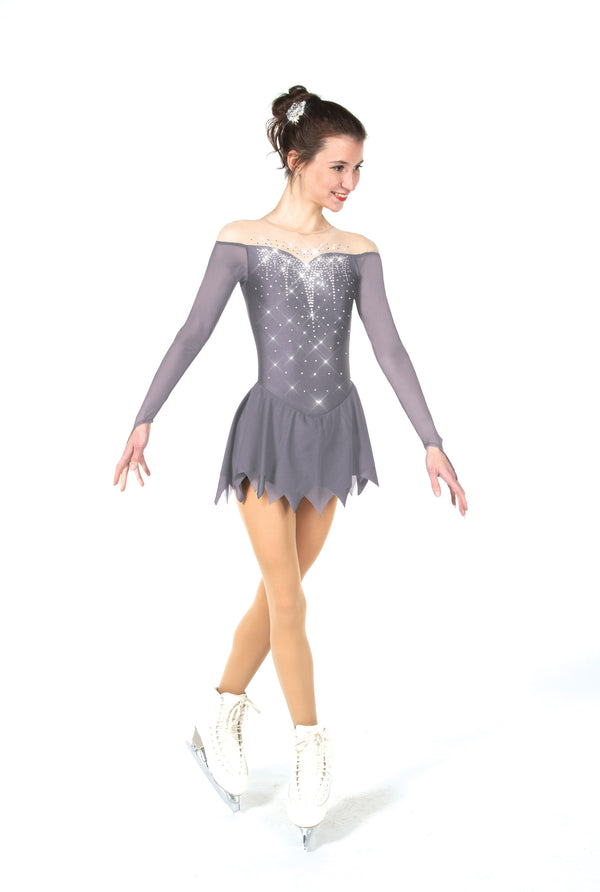 Solitaire Icicle Hem Beaded Skating Dress - Silver