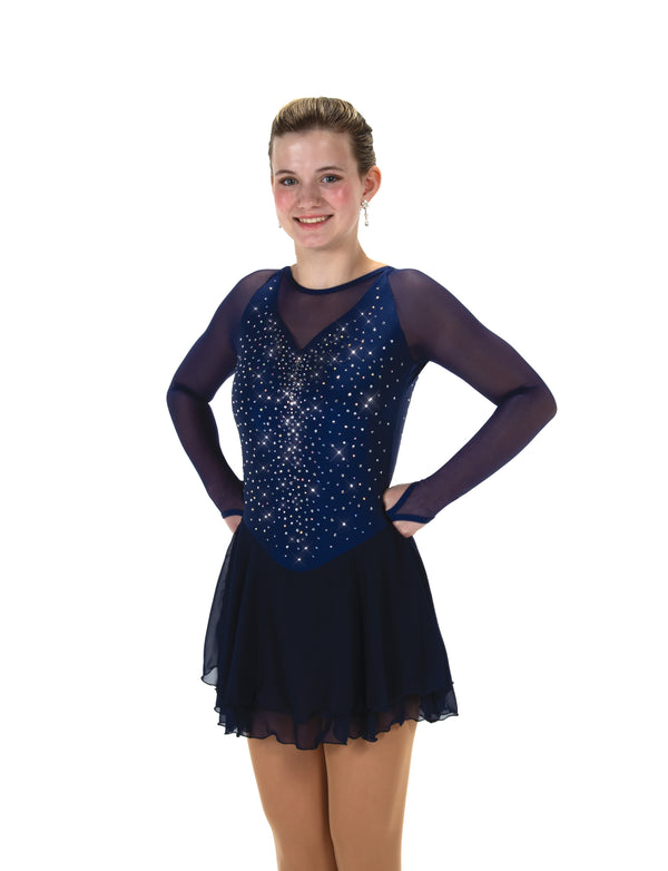 Solitaire Low Scoop Back Beaded Skating Dress - Navy