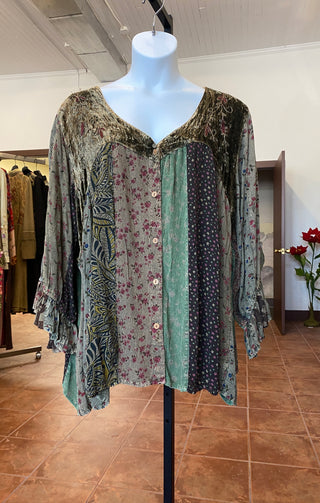 Ready to Ship Velvet Patchwork Curvy Shirt - Northern Ice and Dance