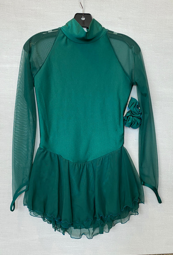 green figure skating dress Solitaire Ready to Ship Classic High Neck Unbeaded Skating Dress