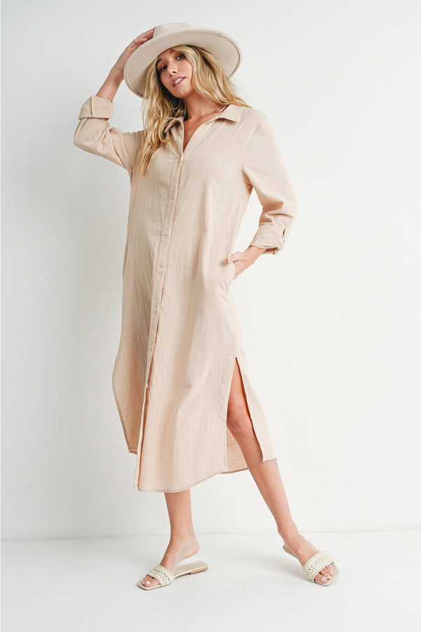 Ready to Ship Beige Midi Shirt Dress Ready to Ship Beige Midi Shirt Dress