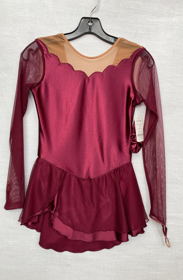 Solitaire Ready to Ship Scalloped Unbeaded Skating Dress - Bordeaux
