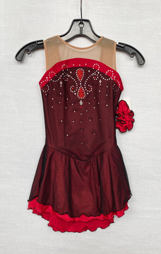 Solitaire Ready to Ship Mesh Overlay Beaded Skating Dress - Ember