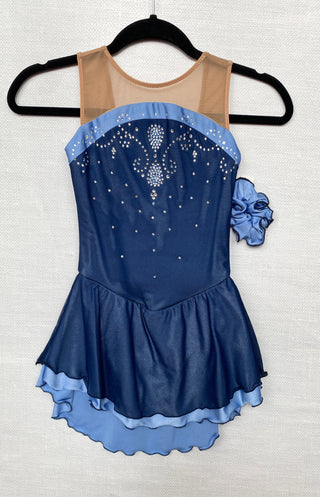 Solitaire Ready to Ship Mesh Overlay Beaded Skating Dress - Sapphire