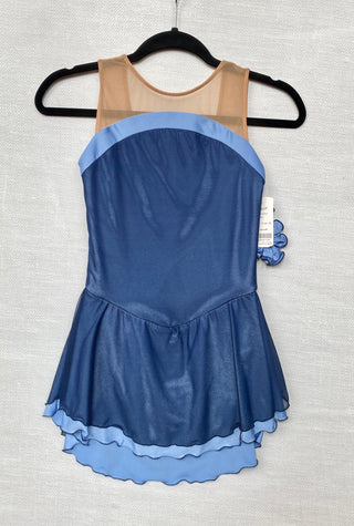 Solitaire Ready to Ship Mesh Overlay Unbeaded Skating Dress - Sapphire