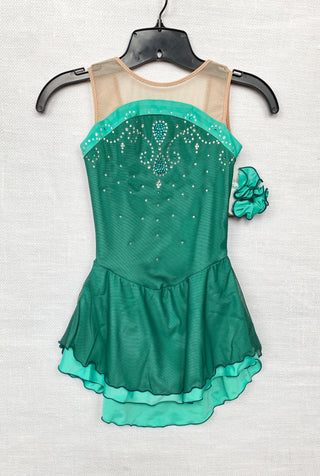 Solitaire Ready to Ship Mesh Overlay Beaded Skating Dress - Aspen