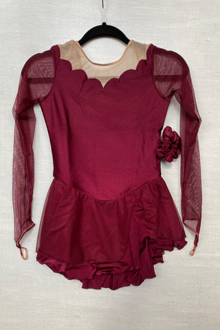 Solitaire Ready to Ship Scalloped Unbeaded Skating Dress - Bordeaux