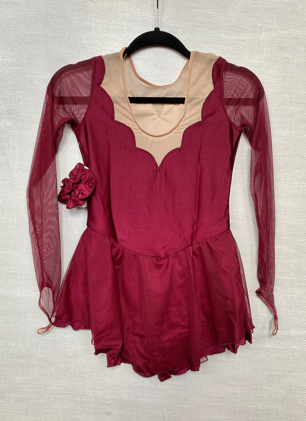 Solitaire Ready to Ship Scalloped Unbeaded Skating Dress - Bordeaux