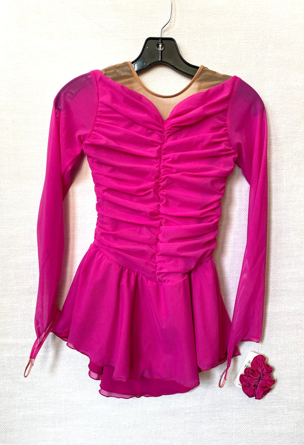 Solitaire Ready to Ship Soft Ruched Skating Dress - Fuchsia Youth 12-14 Solitaire Ready to Ship Soft Ruched Skating Dress - Fuchsia Youth 12-14