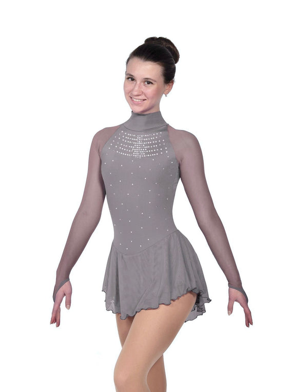 Solitaire Ready to Ship Classic High Neck Linear Beaded Skating Dress Solitaire Ready to Ship Classic High Neck Linear Beaded Skating Dress