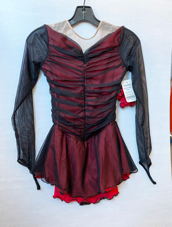 Solitaire Ready to Ship Shadow Color Unbeaded Skating Dress - Red