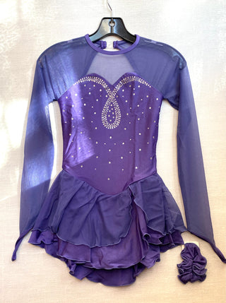 Solitaire Ready to Ship Sweetheart Crystal Loop Skating Dress - Smoky Purple