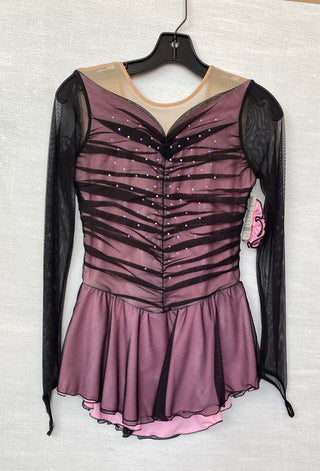 Solitaire Ready to Ship Shadow Color Beaded Skating Dress - Pink - Northern Ice and Dance