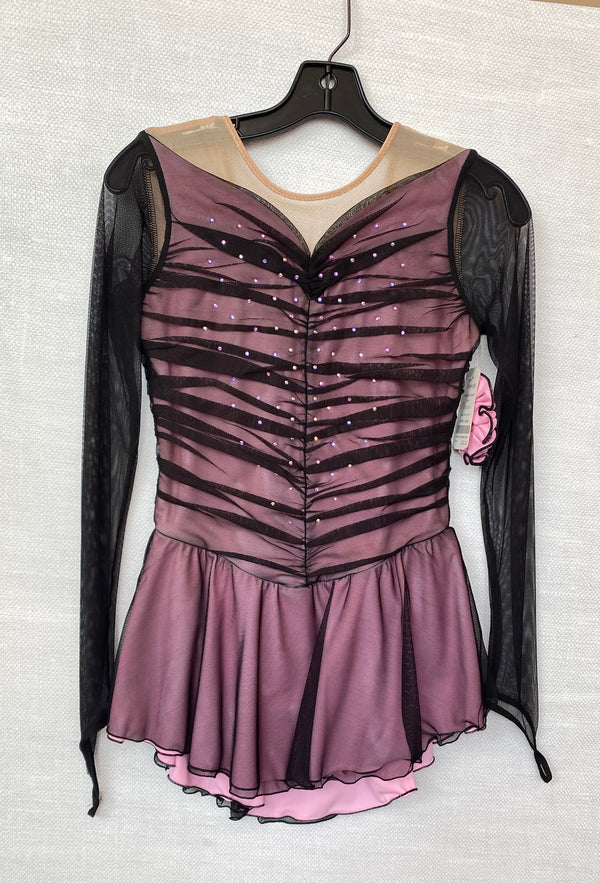 Solitaire Ready to Ship Shadow Color Beaded Skating Dress - Pink - Northern Ice and Dance