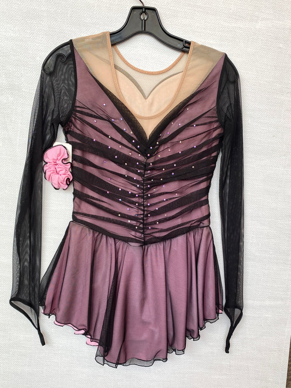 Solitaire Ready to Ship Shadow Color Beaded Skating Dress - Pink - Northern Ice and Dance