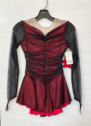 Solitaire Ready to Ship Shadow Color Unbeaded Skating Dress - Red