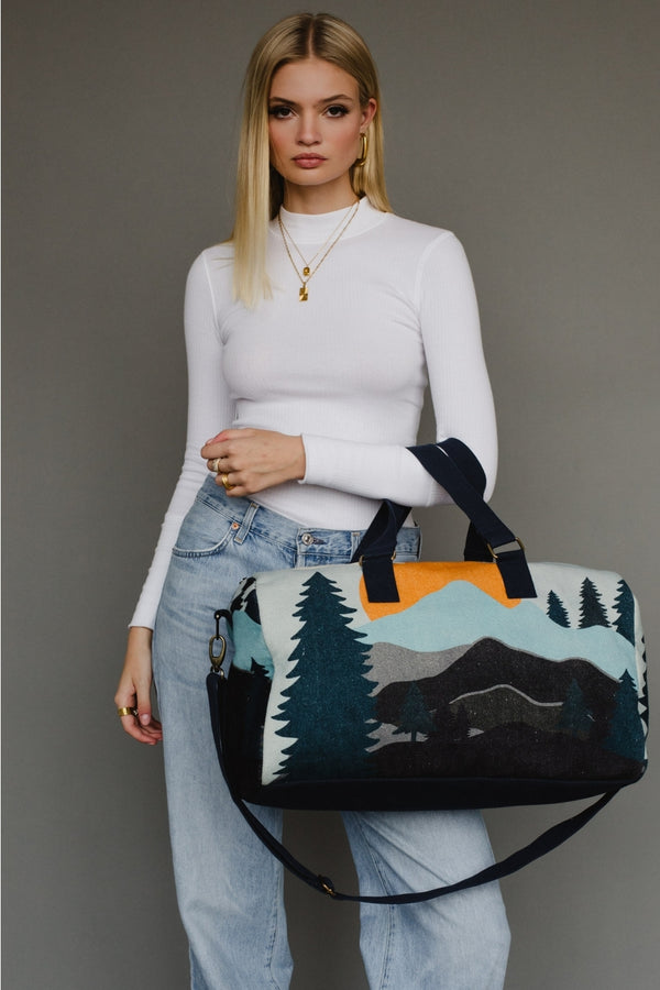 Ready to Ship Mountain Scene Duffle Bag - Northern Ice and Dance