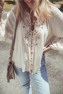Ready to Ship Embroidered Poet Shirt - Northern Ice and Dance