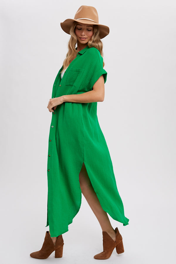 Ready to Ship Kelly Green Maxi Shirt Dress | Northern Ice and Dance Ready to Ship Kelly Green Maxi Shirt Dress | Northern Ice and Dance