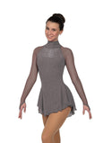 Solitaire Ready to Ship Classic High Neck Beaded Skating Dress - Grey