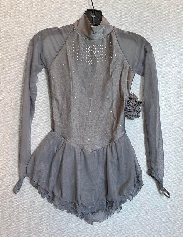 Solitaire Ready to Ship Classic High Neck Linear Beaded Skating Dress Solitaire Ready to Ship Classic High Neck Linear Beaded Skating Dress