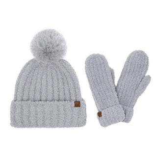 CC Beanie Ready to Ship Hat & Mittens Set - Grey
